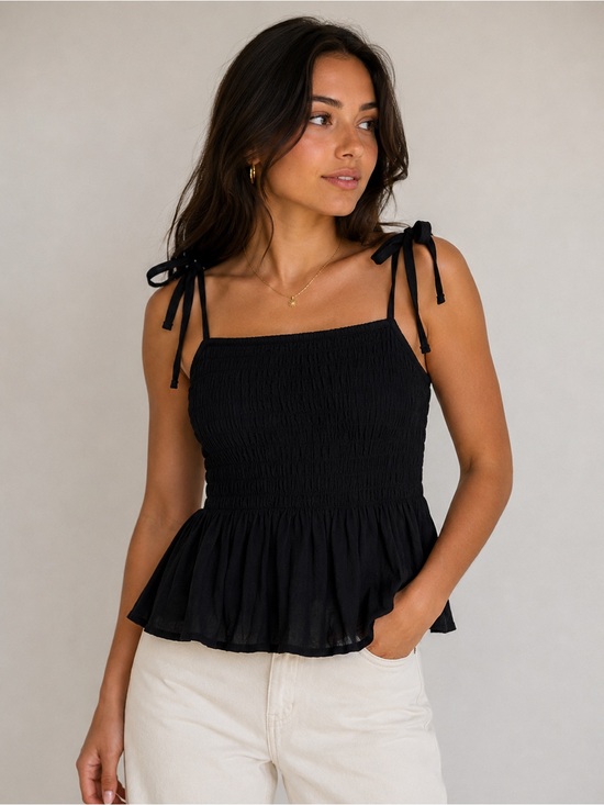 GAP Tops - Gap Smocked Peplum Tie‑Strap Top – Black, Size Medium
